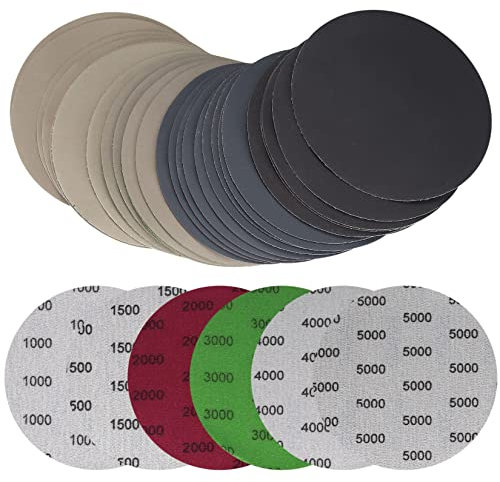 30 Pezzi Dischi Abrasivi Rotondi, Orbitali, ad Acqua o asciutti 125 mm, per Auto, Legno, Vetro, Metallo, Grana 1000/1500/2000/3000/4000/5000