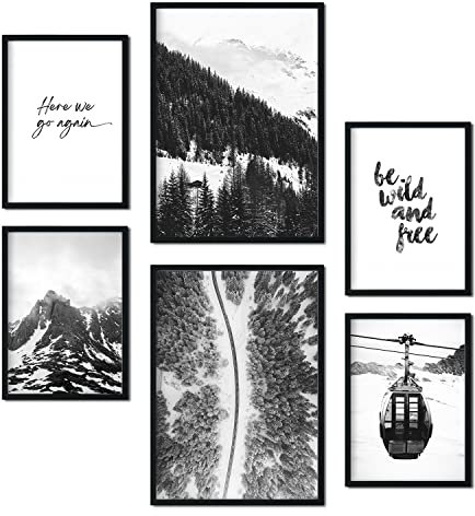 Nacnic - 6 láminas Fotográficas Blanco y Negro - Decoración Mural Salón, Dormitorio, Habitación - Nieve, Invierno, Nórdico, Moderno - A4 y A3. Sin Marco