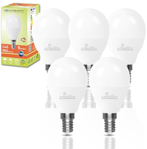 LED ATOMANT Pack 5x Bombilla LED E14 G45 9W, Color Blanco Neutro (4500K), 950 Lumenes, Casquillo fino, Equivalente a 95W tradicional