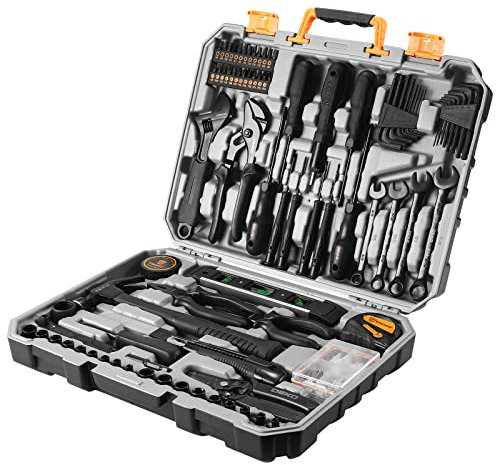 DEKOPRO Boîte à outils complète 178 pièces, boîte à outils de bricolage pour la maison, le bureau et la voiture, avec jeu de tournevis, marteau et pinces pour l'entretien quotidien