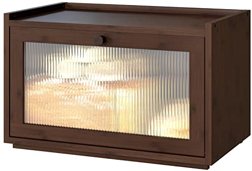 kiplant Large Bread Box for Kitchen Counter, Bamboo Bread Storage Container with Wavy Arcylic Transparent Door, Bamboo Wooden Farmhouse Bread Box for Your House (Brown)