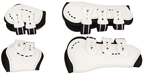 KAKAKE Pferdegamaschen, schweißabsorbierende Gamaschen für die Vordersehnen des Pferdes, verstellbar, atmungsaktiv, langlebige Befestigungsschnalle, vorne offen, weiß, für die Vorderbeine des(L)