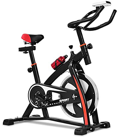 KOMFOTTEU Motionscykel för hemmet med svänghjul 10 kg, Fitnesscykel, Sätes- och styrhöjd för justerbar hjärtfrekvens, professionell inomhuscykel, hemtränare, lastkapacitet 150 kg