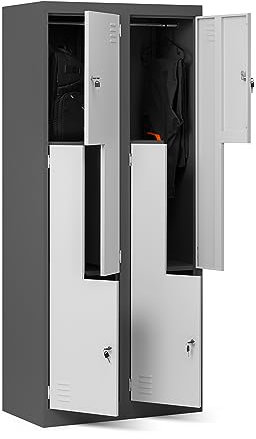 Domator Umkleideschrank Z02 Spind mit 4 Abteilen Kleiderspind Metallschrank Flügeltür Lüftungsschlitzen Pulverbeschichtung 185 cm x 80 cm x 45 cm (Anthrazit-Weiß)