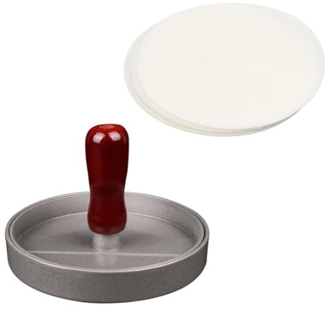 JSKWIKE Pressa per Hamburger Pressa Stampa in Alluminio + 100 Carta Antiaderente Rotondi Hamburgher Attrezzo Macchinetta Antiaderente per Patty BBQ Grill e Cucina