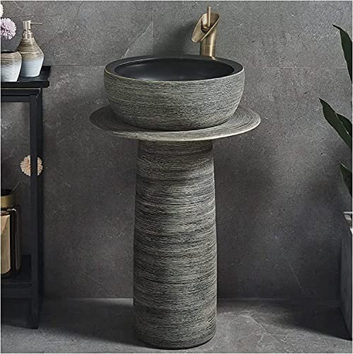 Vanity Unit with Basin,Bathroom Basin Sink with Full Pedestal, Pedestal Sink Handcrafted Ceramic wash Basin Pedestal washbasin with Faucet and Drain Installation Hole, for Indoor a