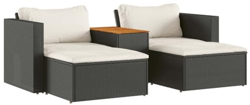 vidaXL Salon de Jardin avec Coussins 5 pcs, Canapés avec Repose-Pied, Ensemble de Meubles Terrasse Patio, Noir Résine Tressée Acacia