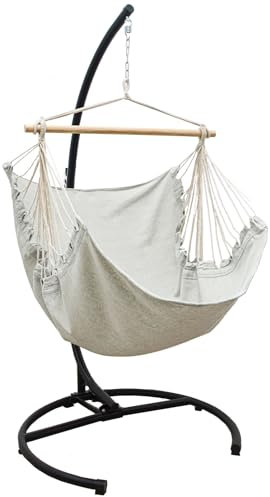 AMANKA Hamaca colgante con estructura para exteriores, soporte de 210 cm con sillón relax XL, columpio de jardín para adultos, silla mecedora para jardín, sillón colgante para balcón, sillón mecedora