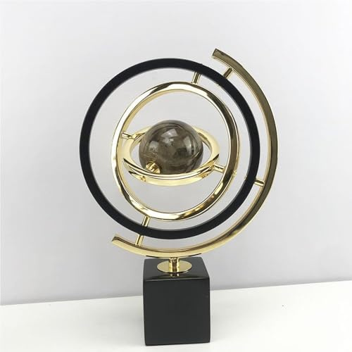 Decoración de Arte Abstracto Moderno, Decoración de Escultura de Adorno de Bola de Metal Con Soporte Rectangular en Negro y Dorado (Globo de mármol)