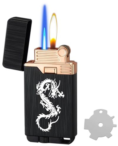 Frosted Dragon Dual Flame Jet Lighter - Windproof, Adjustable Flame, Refillable Butane for Indoor/Outdoor