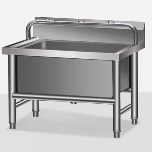 KUOYTT Évier de Sol Commercial, Bassin de Service de serpillière en Acier Inoxydable, Seau de serpillière, évier de buanderie pour Cuisine, Restaurant, Garage, étagère Basse 100 x 50 x 55