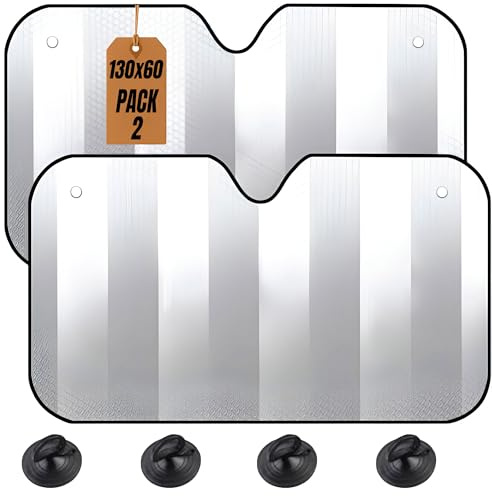 2 Parasol Coche Delantero con Ventosas 130x60 - para Sol Luna de Coche Delantero con Ventosa Plegable Universal – Parasoles Furgoneta de Playa Máxima Proteccion - Protector Solar Rayos UV Parabrisas