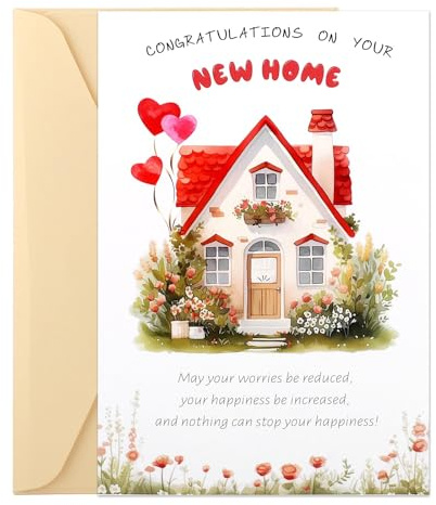 lasuroa Carte Félicitations Une Nouvelle Maison, Carte Pendaison Crémaillère Élégante et Amusante avec Enveloppe Congratulations on Your New Home Cadeau Pendaison Crémaillère pour Homme et Femme