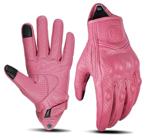 mjmoto Guanti classici da donna in pelle di capra traforata, per equitazione, con nocche dure e traspiranti, rosa, taglia S