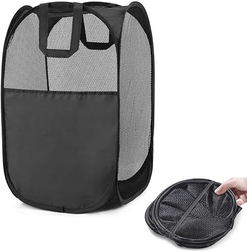 Pop up Laundry Hamper Portabiancheria,36 x 36 x 58 Cesto Portabiancheria Pieghevole a Rete Cesto Portatile Pop-Up con Manici per Bagno, Camera, Viaggio e Camping (nero)