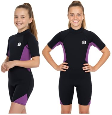 Summshall 2 mm våtdräkt för barn, ungdomar termisk baddräkt för simning dykning surfing, värmande kort våtdräkt flickor pojkar, UV-skydd och ultra stretchig
