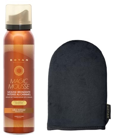 BOTAN Cosmetics – Mousse Autoabbronzante Caramello Viso e Corpo con Guanto Applicatore – Effetto Naturale e Luminoso