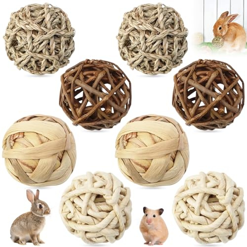 8 Palline Masticare Piccoli Animali, Giocattoli Erba Animali Domestici Tessute Mano Naturale Giochi Coniglio, Accessori Anti-noia Giocattolo Lenitivi Attività Divertente per Conigli, Piccola Taglia