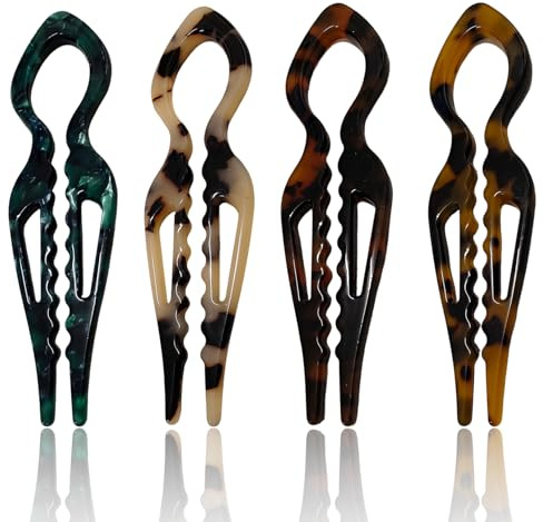 4Pcs Hair Pins, French Twist U-Shaped Prestige Hairpins for Women, Hair Pins Acetate Hair Styling Accessories for Buns & Updos, Holds Thick/Fine/Long Hair, (4 Colours)