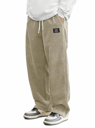 Générique Pantalon Homme Hiver Velours Côtelé Taille Elastique Baggy Pantalon Jogging Homme avec Cordon Léger Elastique Chaud Pantalon avec Poches pour Automne Hiver