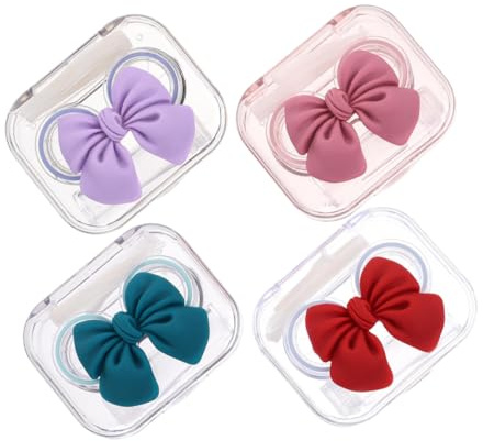Yardwe Estuches para Lentes de Contacto 4 Piezas Tapa Integrada Transparente, Caja de Almacenamiento Portátil en Colores Rojo, Azul, Púrpura y Rosa, Diseño Compacto y Ligero para Uso