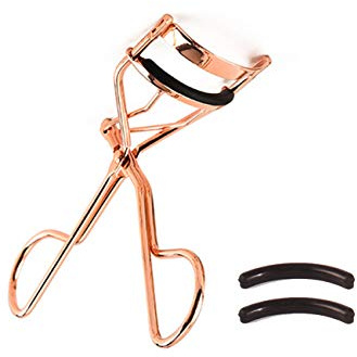 EMILYSTORES Professional Makeup Tool for Eyelashes with 2 Replacement Silicone Refill Pads Pinch Pain Free Metal Eyelash Curler 1PC, Golden Color