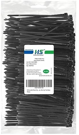 HS Durable Plastic Zip Ties 4 Inch (Bulk-1000 Pack) Small Tie Wraps Thin 18 Lbs Self-Locking Nylon Cable Ties for Electronics Organizer, Wire Zip Ties UV Rated Black