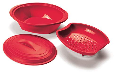 Norpro, Red Silicone Steamer with Insert, 32 oz
