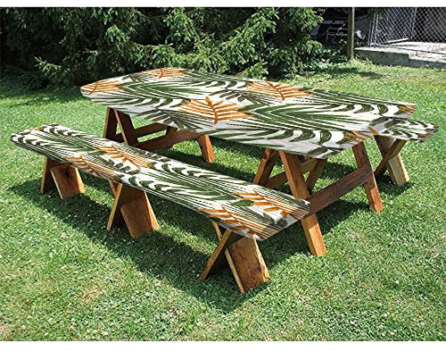 Palm Leaves - Mantel ajustable de poliéster para mesa de picnic y banco, 72 pulgadas, fondo de plantas tropicales de la selva, para fiestas de picnic al aire libre, 28 x 72 pulgadas