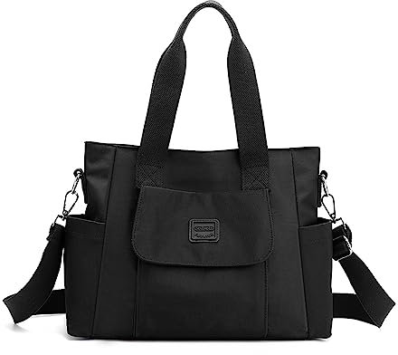 YANAIER Damen Handtasche Umhängetasche Multi Fach Shopper Schultertasche Wasserdicht Nylon Henkeltasche für Reisen Schule Arbeit Schwarz