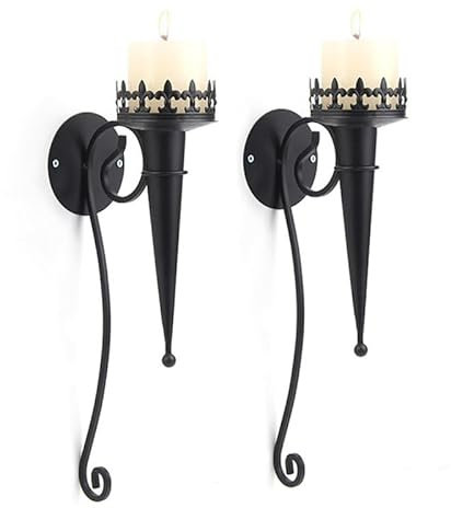 GRFIT Deko Kerzenständer 2 Stück mittelalterlicher Vintage-Eisen-Gotik-Fackel-Stil, schwarzer Säule-Kerzenhalter, Wandsäule, Heimdekoration, Wanddekoration Kerzenleuchter