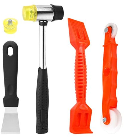 POHOVE Window Glazing Tool Kit,4PCS Heavy-Duty Glazing Tools,Glazing Tools Bundle Multi-Functions Hammer,Red Window Roller,Steel Scraper,Plastic Shovel,for Windows, Doors Hand Tool Sets