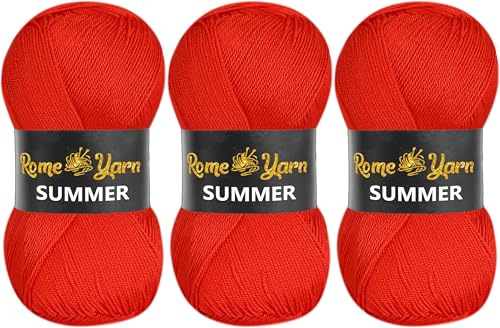 Rome Yarn Hilo de verano, efecto seda, 100 g, 350 m, 100 % microfibra, hilo acrílico, antibolitas, hilo para tejer a mano, hilo de ganchillo para manualidades (165 rojo)