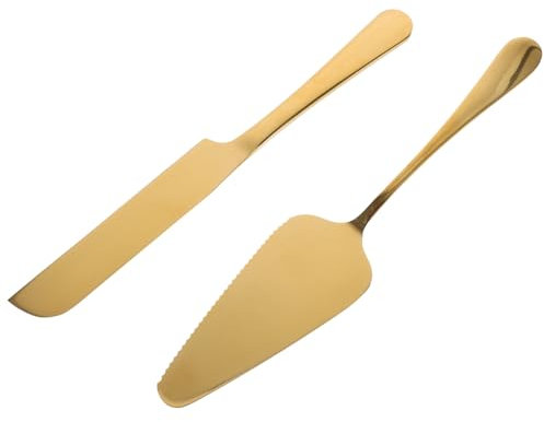 Amosfun 1 Jeu Ensemble De Couteaux à Gâteau Spatule à Crème Pâtissière Serveur Coupe- Pelle à Gâteau Spatule De Glaçage Couteau à Gâteau Serveur Coupe-gâteau Acier Inoxydable Golden
