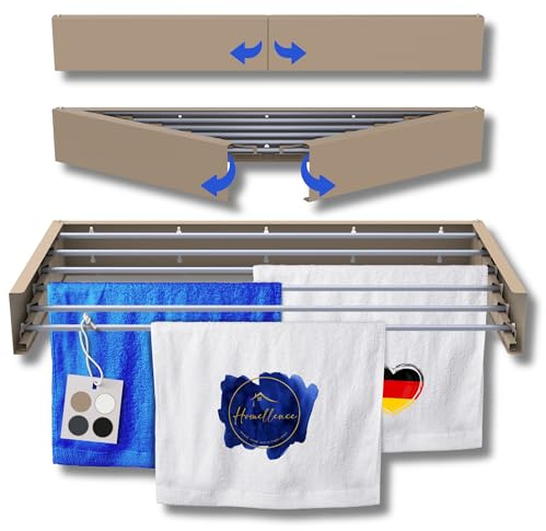 Homellence | Stendibiancheria a Parete | Stendino Salvaspazio Pieghevole da Muro | Stendino Estensibile per Interni ed Esterni | Bagno, Lavanderia | Acciaio Inox Resistente (Beige/Cappuccino, 100 cm)