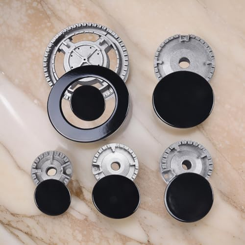 Gas Stove Burner Cap, Cooker Hat Set, Stove Handles Lid Kit, Includes Six Essential Hood Units Plus Five Efficient Burners(Flat)