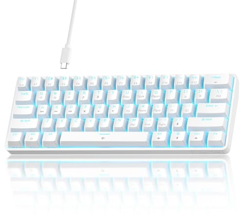 TMKB 60% Mechanical Gaming Keyboard, Red Linear Switch, LED Backlight, Anti-Ghosting, Detachable USB-C, Double-Shot Keycaps, 61 Keys, Wired, White