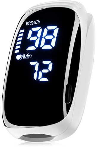 Oxygen monitor finger adults- Pulse oximeter- Automatic blood oxygen without buttons,Rechargeable,Finger Oxygen SpO2 Saturation Monitor with LED Display,Heart rate monitor (White and Black)