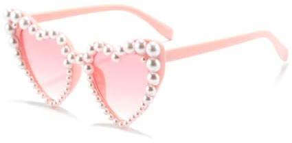 1 Pièce Lunette Coeur avec Perles, Lunette de Soleil Coeur, Forme de Coeur Perles Lunettes, Lunettes de Soleil Strass, Vintage Lunettes Coeur pour Femme, Séance Photo de Voyage, Fête D'été (Rose)
