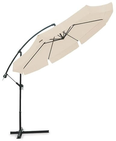Avilia - Parasol de jardin 300 cm Hauteur 2,5 m avec bras décentré, tissu imperméable et anti-rayons UV, ouverture à manivelle, design moderne pour ameublement de jardin pour extérieur, beige