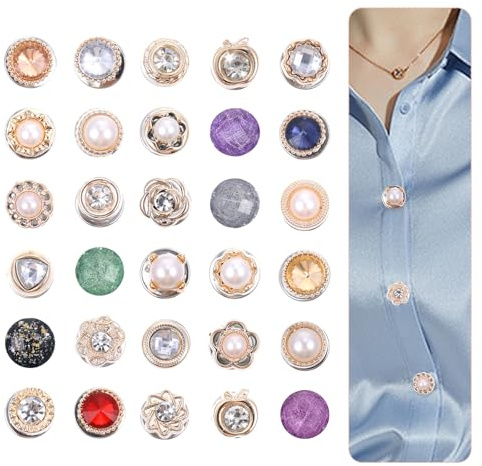 Nogeqi 30 Sets Modesty Pins, Vintage Pearl Dress Clips to Stop Gaping, Decorative Dress Pins for Cleavage, Invisible No Sew Button Brooch Pin for Women Blouses Cardigans Sweater Shawl Coat Cloth