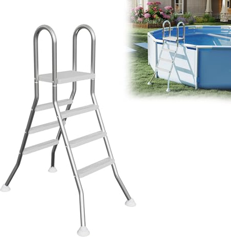 YRHome Échelle de piscine en acier inoxydable à 3 marches (165 cm de haut) avec marches antidérapantes et pieds en caoutchouc - Échelle de sécurité pour piscines hors-sol de 1,2 à 1,6 m - Accessoires