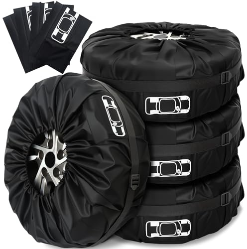 Gucass Reifentaschen Set 4 Stück, Reifenabdeckung 19–23 Zoll, Wasserfeste Reifentüten und Reifenschutzhülle, Reifentasche zur Reifenaufbewahrung und zum Transport, UV-Schutz, Schwarz, Gr. L (Ø 80 cm)