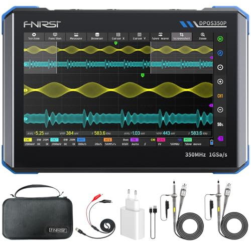 FNIRSI DPOS350P Osciloscopio de Tableta 4 en 1 de 350 MHz, Analizador de Espectro de 200 KHz~350 MHz, Analizador de Respuesta de Frecuencia y Generador DDS, Osciloscopio Portátil de 2CH y 1 GSa/s
