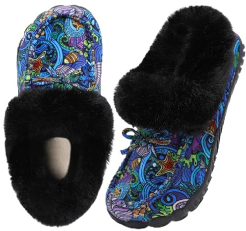 BARERUN Women's Moccasin Slippers Barefoot Cozy Breathable Memory Foam House Shoes for Women Indoor Outdoor Slip on Warm Winter Walking Boots Black Size 9.5