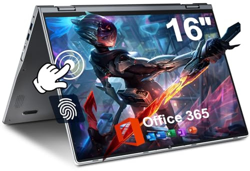 jumper Laptop, 16'' IPS FHD Touchscreen Laptop, 16GB DDR5 640GB Storage, Quad-Core N95(bis zu 3,4 GHz), 1 Jahr Office 365, QWERTZ Tastatur mit Hintergrundbeleuchtung, Fingerabdruckleser, WiFi 6, BT5.2