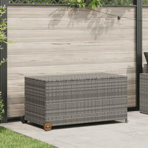 Frdhee Scatola Di Ponte, Panca Contenitore Contenitore da Giardino Grigio Chiaro 120x65x61 cm Polyrattan Per Balcone Cortile Anteriore Portico Giardino Patio