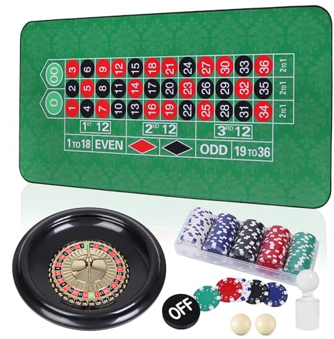 DAYUMKOU Roulette Wheel Set Includes 16'' Roulette Wheel, 200 Casino Chips, Green Roulette Mat, Chip Racks, Dealer Button, Marker Stick, Balls for Casino Game Night Party