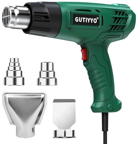 Heat Gun, Professional Hot Air Gun Kit Dual Temperature Settings 300℃~500℃ and Overload Protection, Safe and Reliable, Suitable for DIY and Professional Use of Hot Air Gun (4 Nozzles) Green
