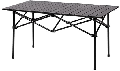 FURNITABLE Table de Camping Pliante 119 x 55 x 49 cm, avec Sac de Transport pour Camping, Jardin, Barbecue, Pique-Nique, Voyage, Noir